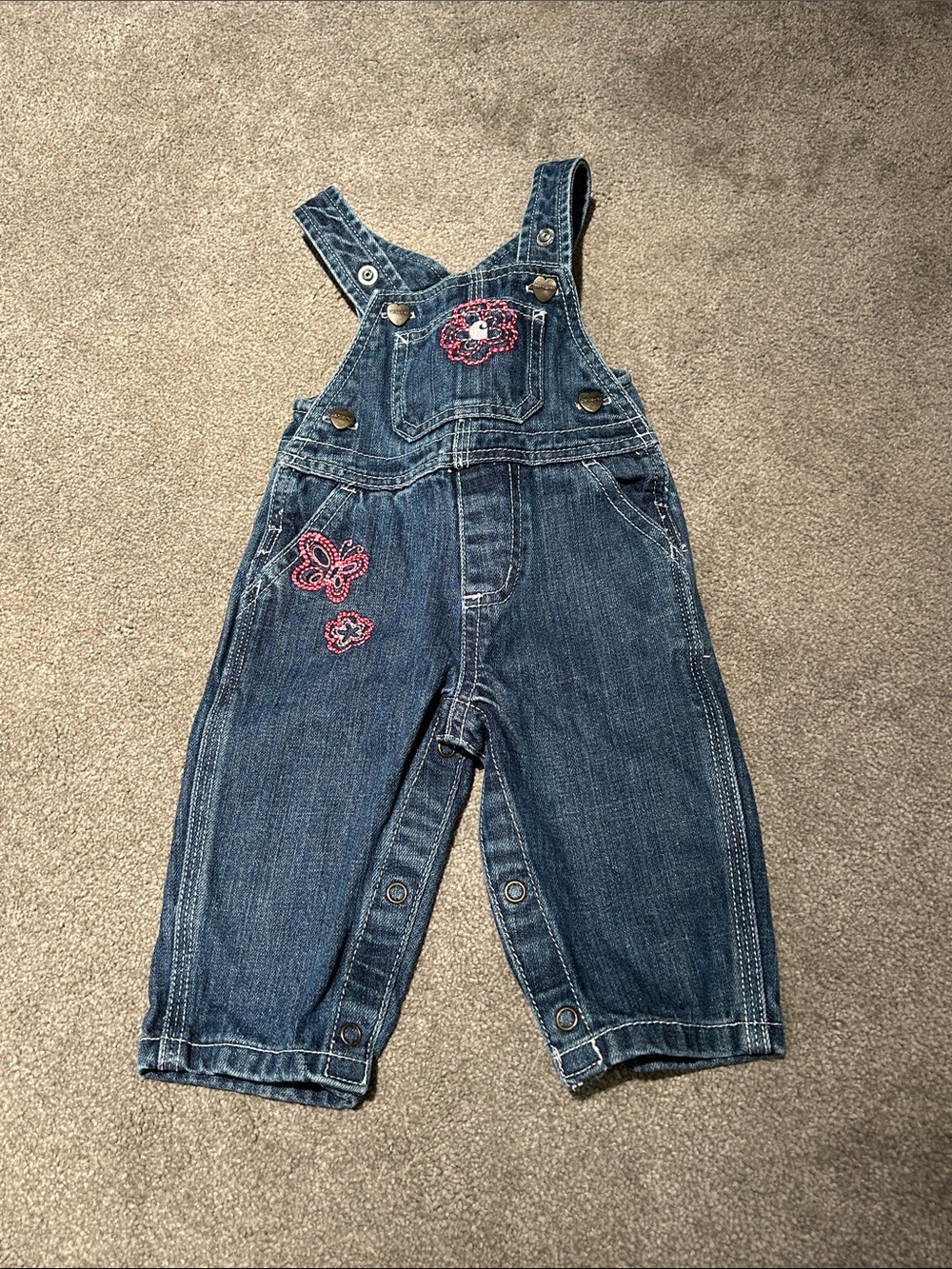 Carhartt Blue Denim Overalls with Pink Embroidery